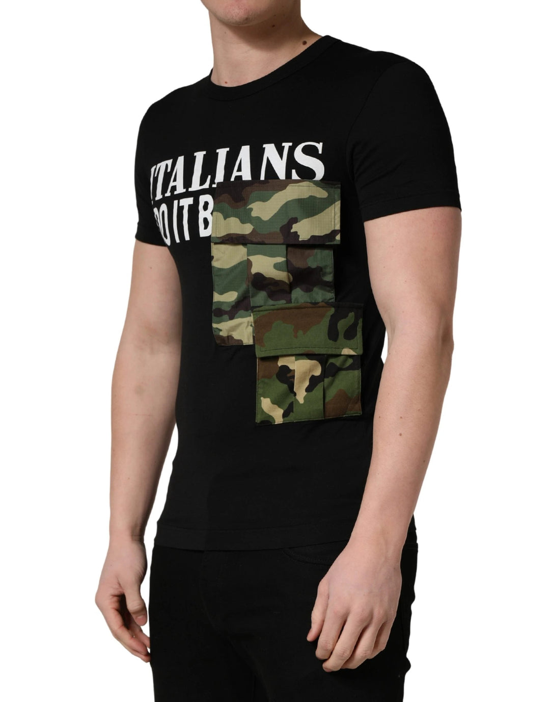 Dolce &amp; Gabbana Sample Sale Dolce &amp; Gabbana Black Italians Do It Better Camo Pocket Men T-shirt - | Designer outlet