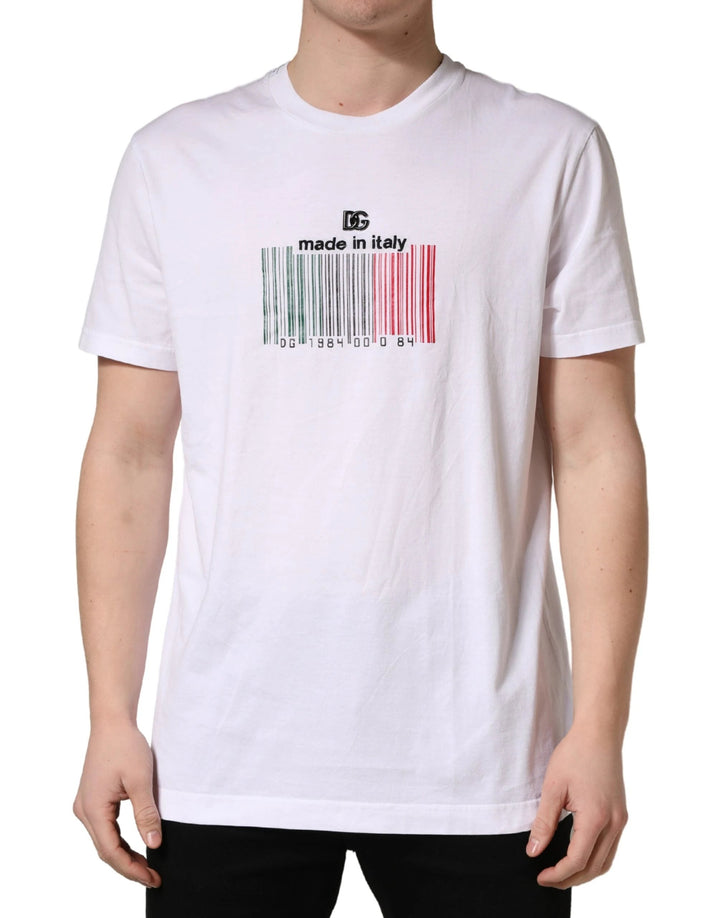 Dolce &amp; Gabbana Sample Sale Dolce &amp; Gabbana White Barcode Cotton Crew Neck Men T-shirt - | Designer outlet
