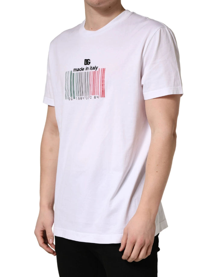 Dolce &amp; Gabbana Sample Sale Dolce &amp; Gabbana White Barcode Cotton Crew Neck Men T-shirt - | Designer outlet