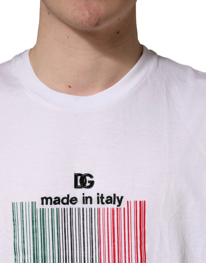 Dolce &amp; Gabbana Sample Sale Dolce &amp; Gabbana White Barcode Cotton Crew Neck Men T-shirt - | Designer outlet