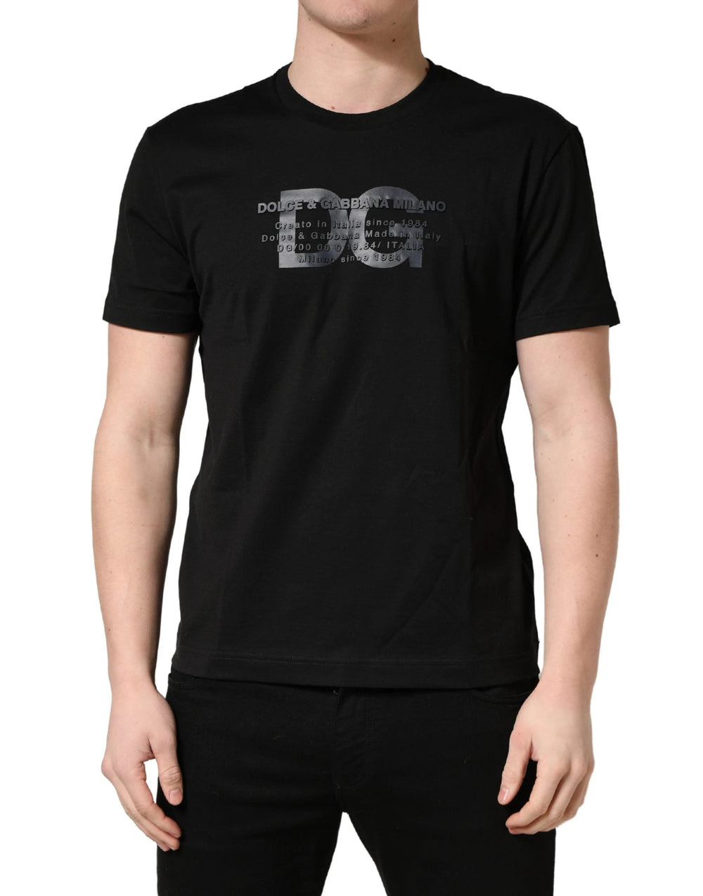 +39 MASQ Sample Sale +39 MASQ Black Logo DG Print Cotton Crew Neck T-shirt - | Designer outlet