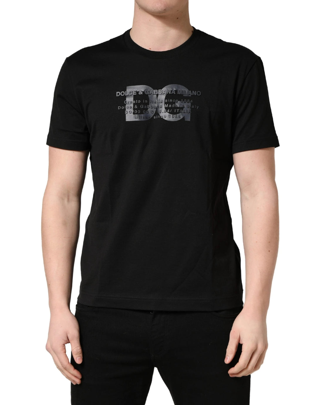 +39 MASQ Sample Sale +39 MASQ Black Logo DG Print Cotton Crew Neck T-shirt - | Designer outlet