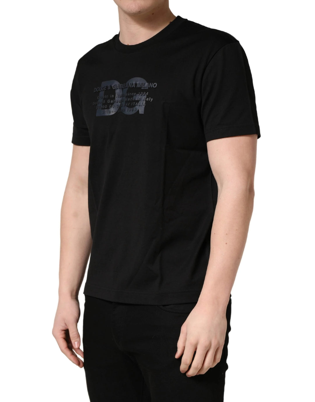 +39 MASQ Sample Sale +39 MASQ Black Logo DG Print Cotton Crew Neck T-shirt - | Designer outlet