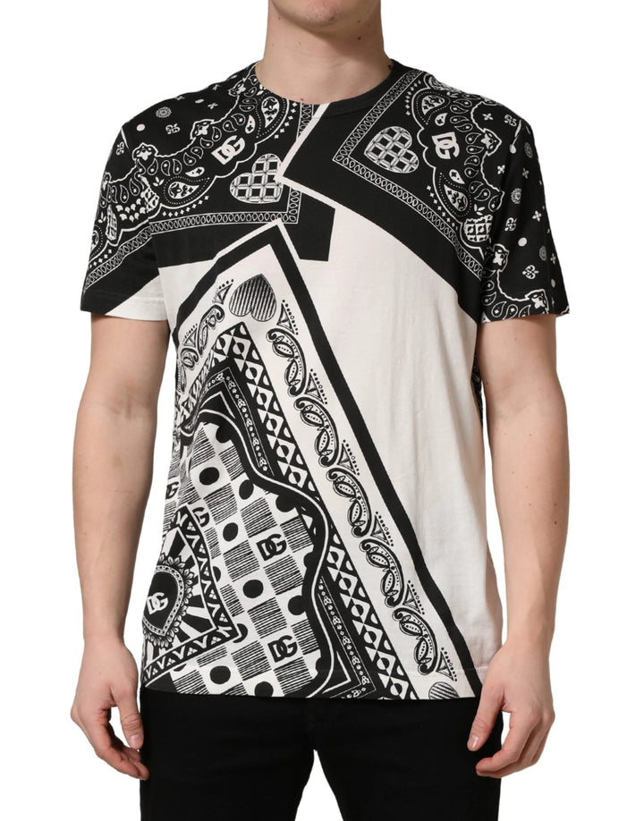 Dolce &amp; Gabbana Sample Sale Dolce &amp; Gabbana Black White Bandana Cotton Crew Neck T-shirt - | Designer outlet