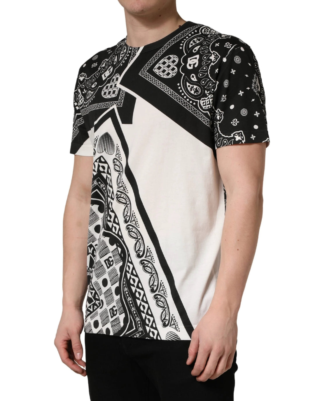 Dolce &amp; Gabbana Sample Sale Dolce &amp; Gabbana Black White Bandana Cotton Crew Neck T-shirt - | Designer outlet