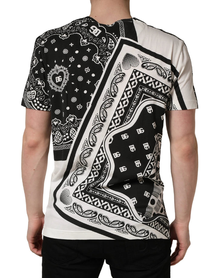 Dolce &amp; Gabbana Sample Sale Dolce &amp; Gabbana Black White Bandana Cotton Crew Neck T-shirt - | Designer outlet