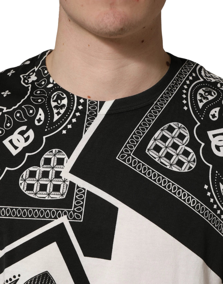 Dolce &amp; Gabbana Sample Sale Dolce &amp; Gabbana Black White Bandana Cotton Crew Neck T-shirt - | Designer outlet