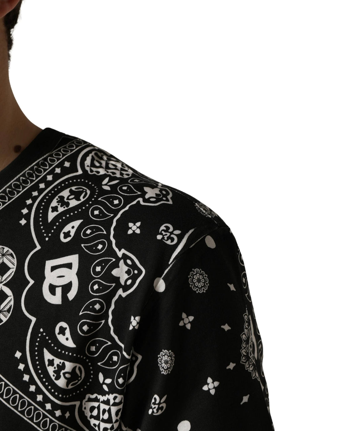 Dolce &amp; Gabbana Sample Sale Dolce &amp; Gabbana Black White Bandana Cotton Crew Neck T-shirt - | Designer outlet