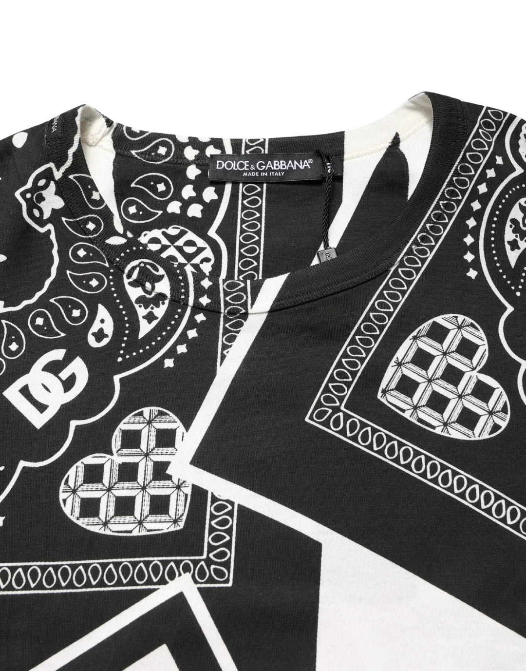 Dolce &amp; Gabbana Sample Sale Dolce &amp; Gabbana Black White Bandana Cotton Crew Neck T-shirt - | Designer outlet