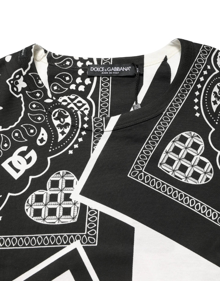 Dolce &amp; Gabbana Sample Sale Dolce &amp; Gabbana Black White Bandana Cotton Crew Neck T-shirt - | Designer outlet
