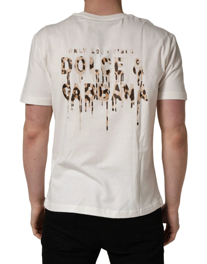 Dolce &amp; Gabbana Sample Sale Dolce &amp; Gabbana White Logo Patch Cotton Men Crew Neck T-shirt - | Designer outlet