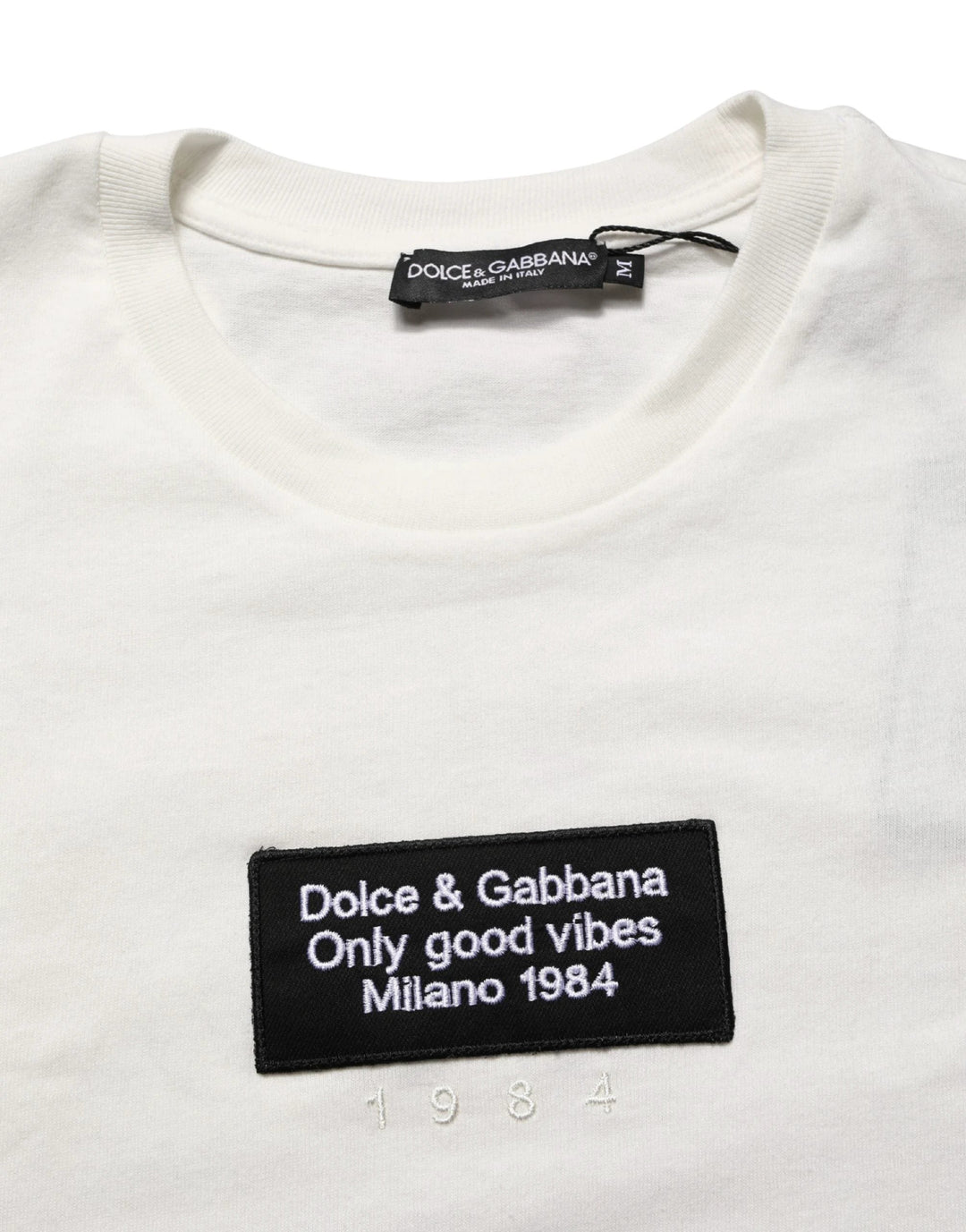 Dolce &amp; Gabbana Sample Sale Dolce &amp; Gabbana White Logo Patch Cotton Men Crew Neck T-shirt - | Designer outlet