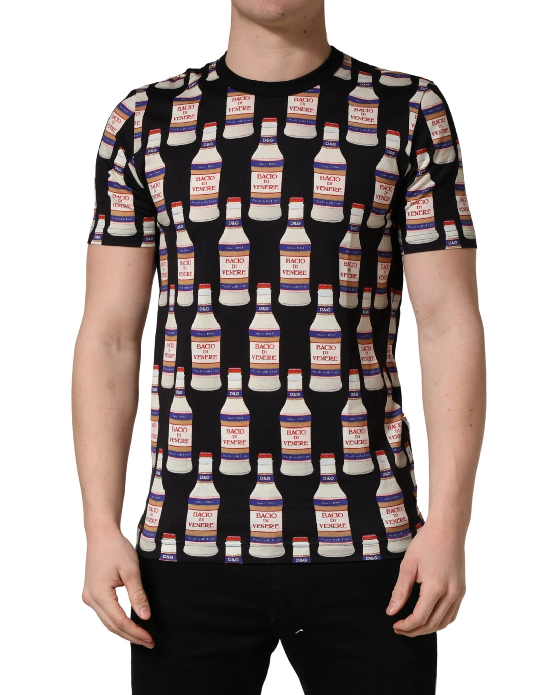 Dolce &amp; Gabbana Sample Sale Dolce &amp; Gabbana Black Bottle Print Cotton Crew Neck T-shirt - | Designer outlet