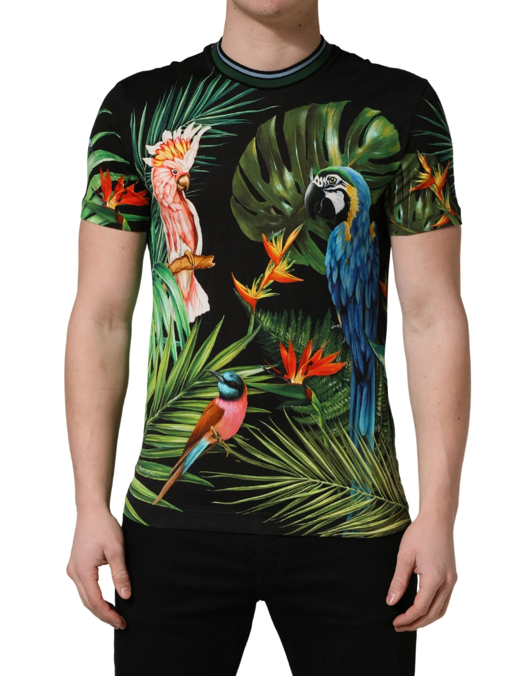 Dolce &amp; Gabbana Sample Sale Dolce &amp; Gabbana Black Bird Print Cotton Men Crew Neck T-shirt - | Designer outlet