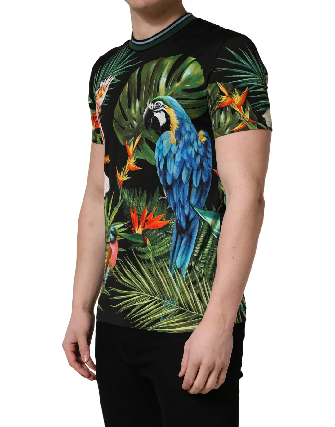 Dolce &amp; Gabbana Sample Sale Dolce &amp; Gabbana Black Bird Print Cotton Men Crew Neck T-shirt - | Designer outlet