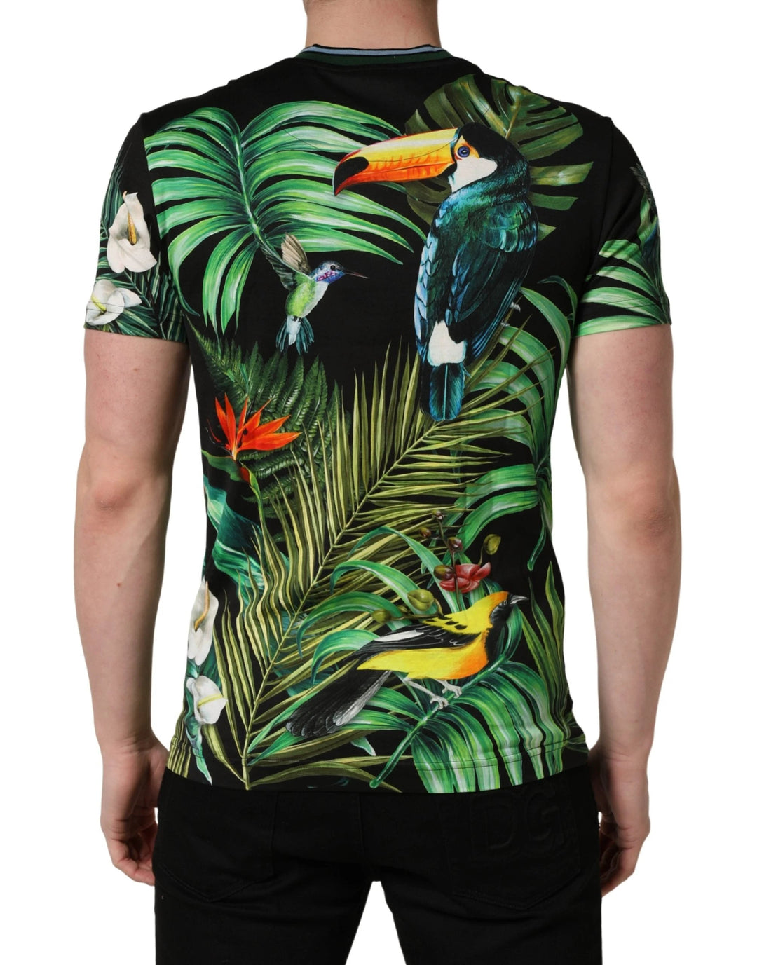 Dolce &amp; Gabbana Sample Sale Dolce &amp; Gabbana Black Bird Print Cotton Men Crew Neck T-shirt - | Designer outlet