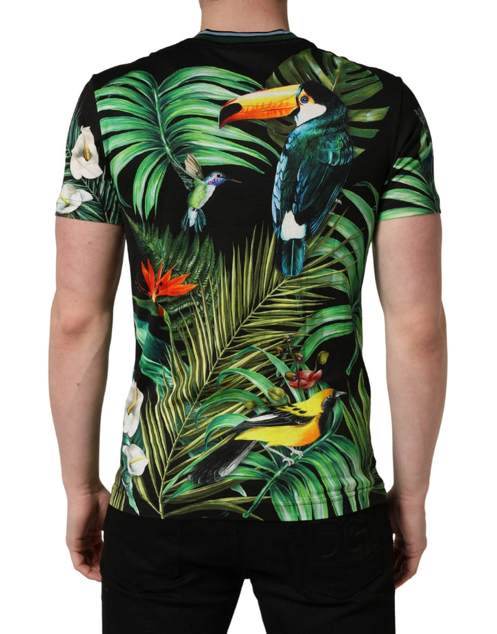 Dolce &amp; Gabbana Sample Sale Dolce &amp; Gabbana Black Bird Print Cotton Men Crew Neck T-shirt - | Designer outlet