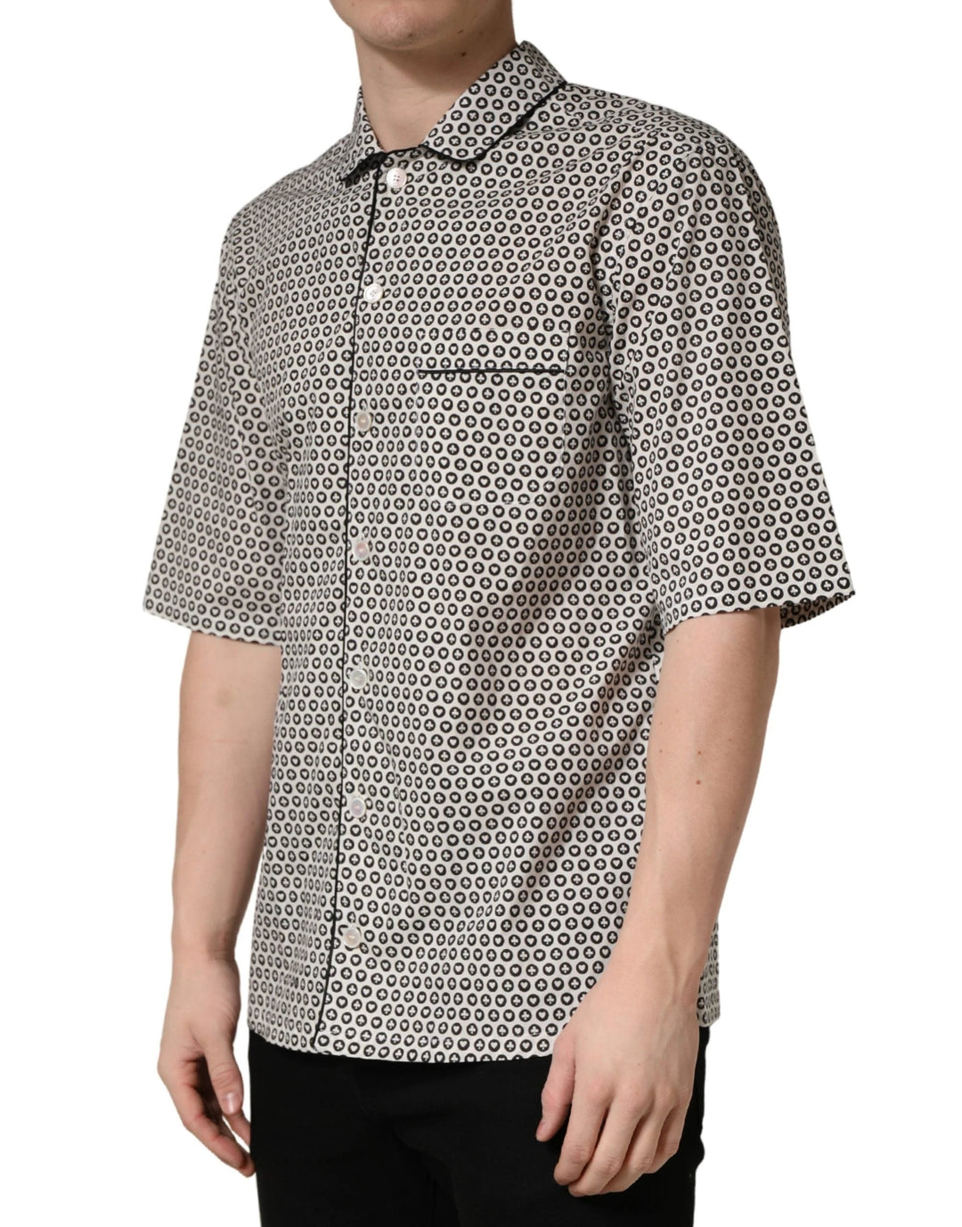 Dolce & Gabbana Black White Geometric Pattern Collared Shirt