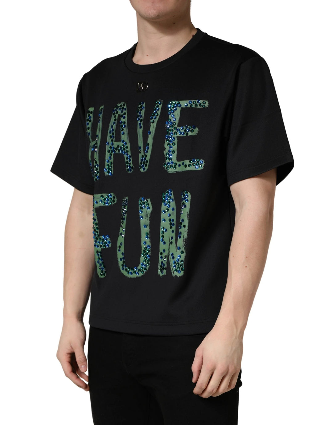Dolce &amp; Gabbana Black Have Fun Embellished Crew Neck T-shirt