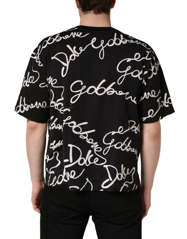 Dolce & Gabbana Black Script Logo Print Men Crew Neck T-shirt