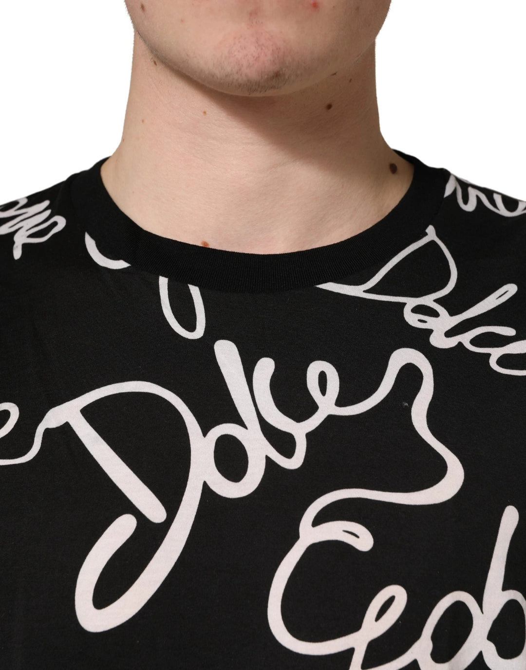 Dolce & Gabbana Black Script Logo Print Men Crew Neck T-shirt