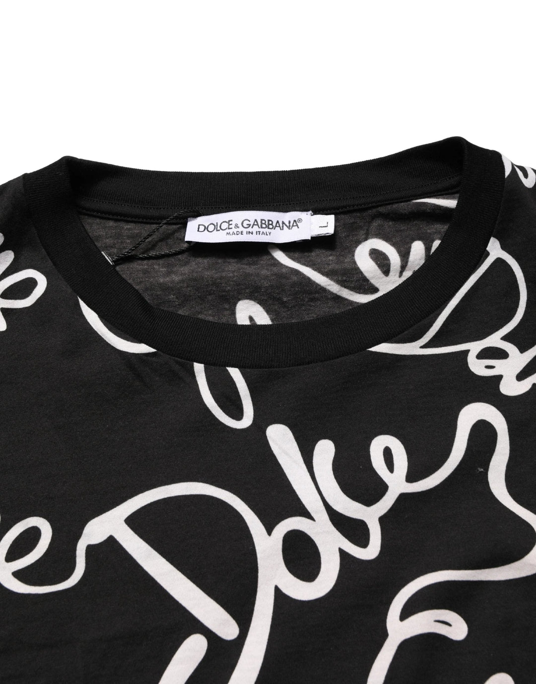 Dolce & Gabbana Black Script Logo Print Men Crew Neck T-shirt