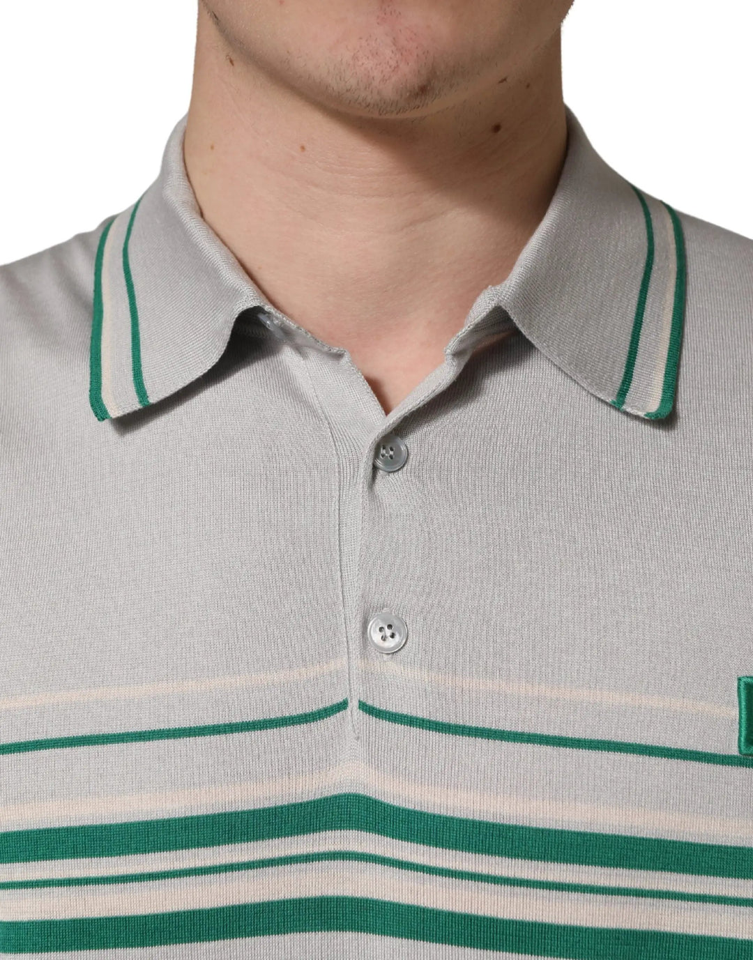 Dolce &amp; Gabbana Sample Sale | Dolce &amp; Gabbana Gray Green Striped Logo Silk Polo T-shirt - | Designer outlet