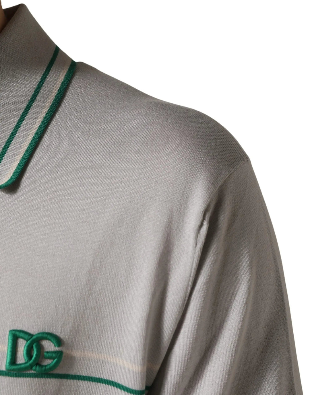 Dolce &amp; Gabbana Sample Sale | Dolce &amp; Gabbana Gray Green Striped Logo Silk Polo T-shirt - | Designer outlet