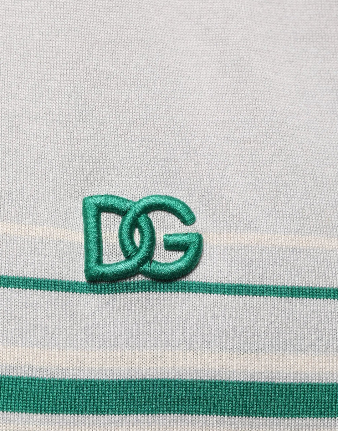 Dolce &amp; Gabbana Sample Sale | Dolce &amp; Gabbana Gray Green Striped Logo Silk Polo T-shirt - | Designer outlet