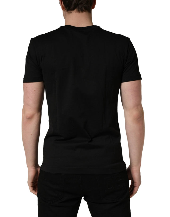 Dolce &amp; Gabbana Black King Patch Cotton Men CrewNeck T-shirt