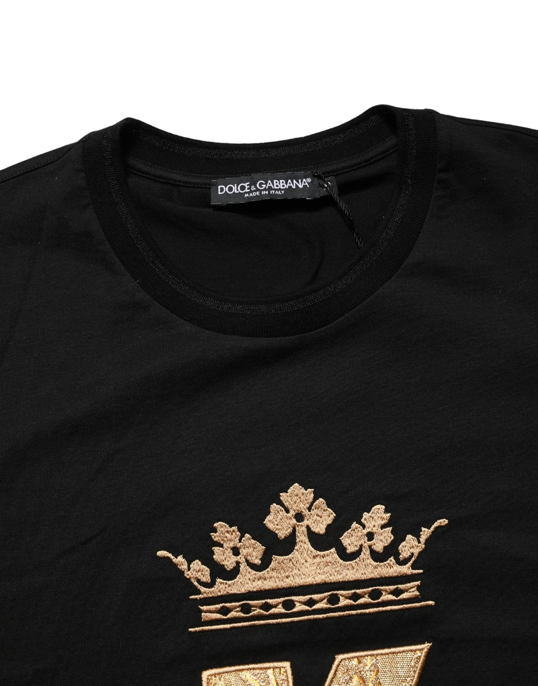Dolce &amp; Gabbana Black King Patch Cotton Men CrewNeck T-shirt