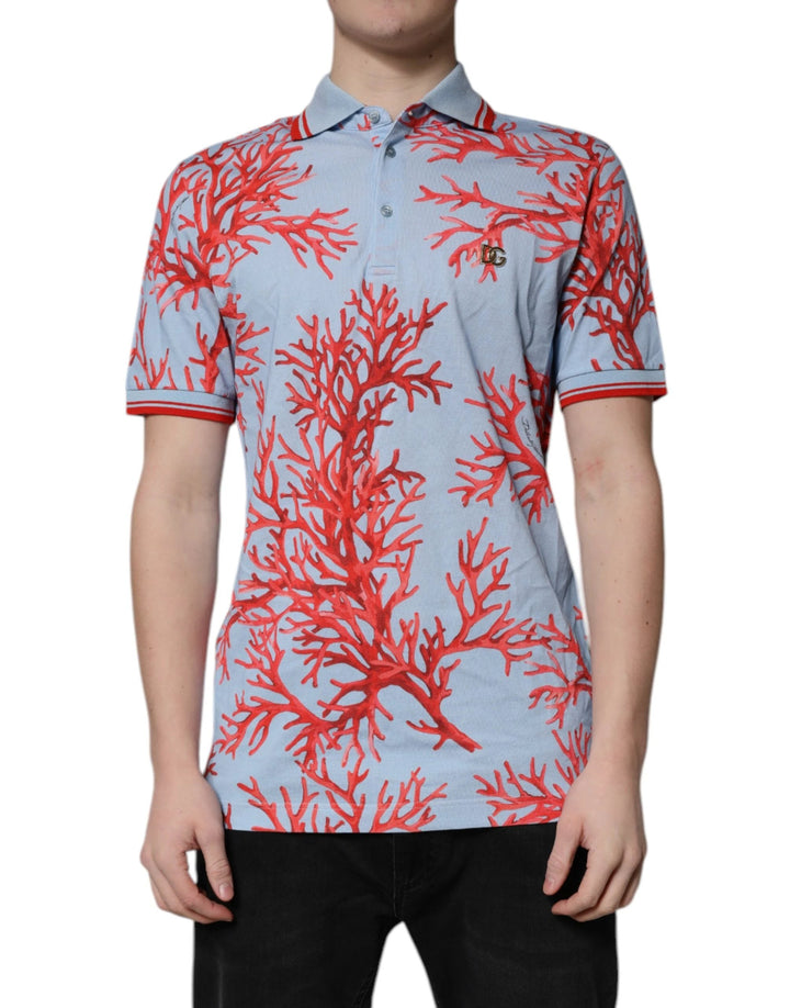 Dolce & Gabbana LightBlue Coral Cotton Collared Polo  T-shirt