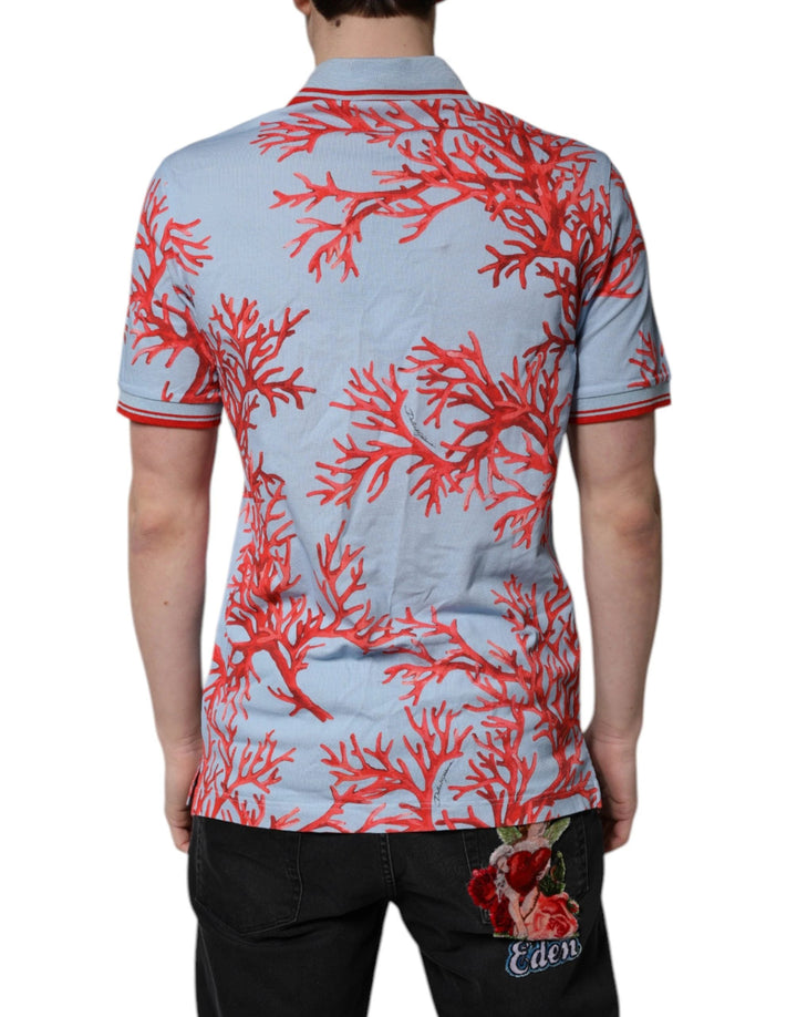 Dolce & Gabbana LightBlue Coral Cotton Collared Polo  T-shirt