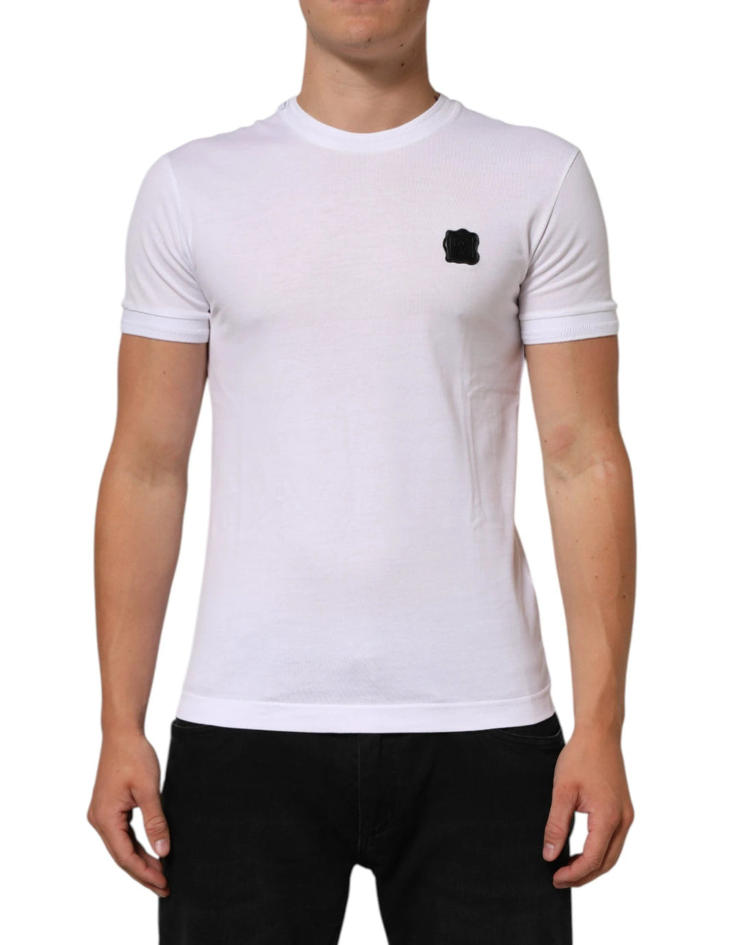 Dolce & Gabbana White Logo Patch Cotton Crew Neck T-shirt