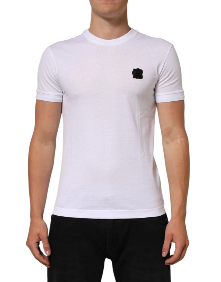 Dolce & Gabbana White Logo Patch Cotton Crew Neck T-shirt
