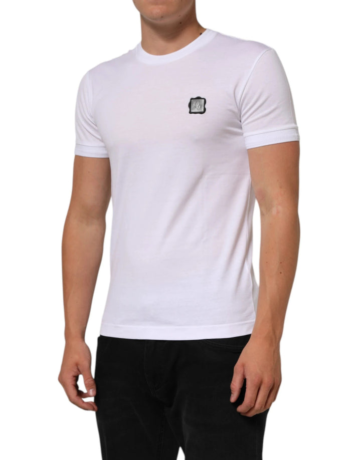 Dolce & Gabbana White Logo Patch Cotton Crew Neck T-shirt