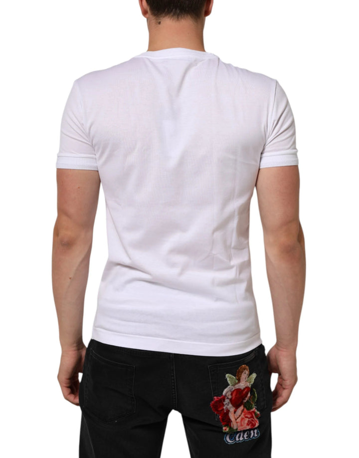 Dolce & Gabbana White Logo Patch Cotton Crew Neck T-shirt