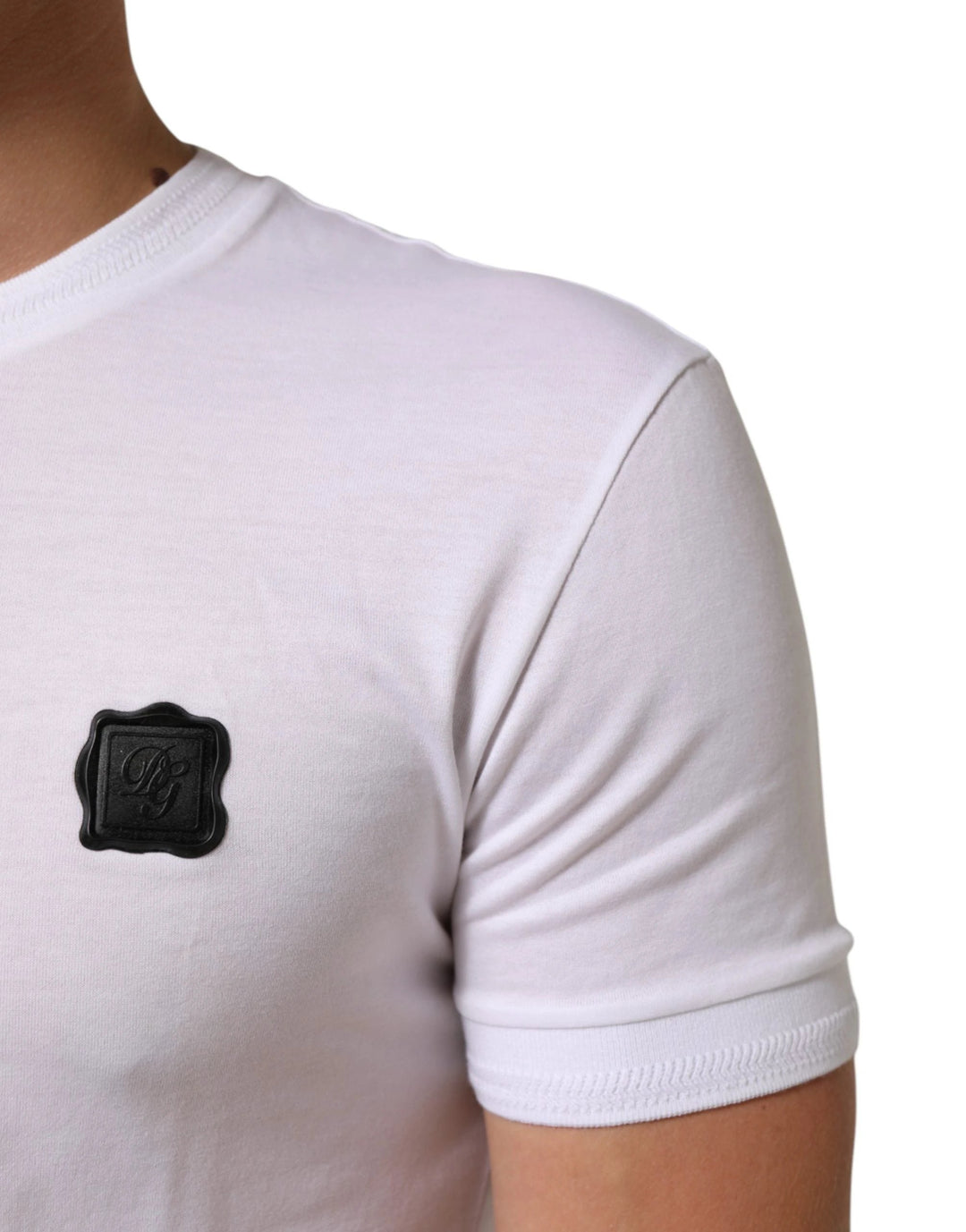 Dolce & Gabbana White Logo Patch Cotton Crew Neck T-shirt