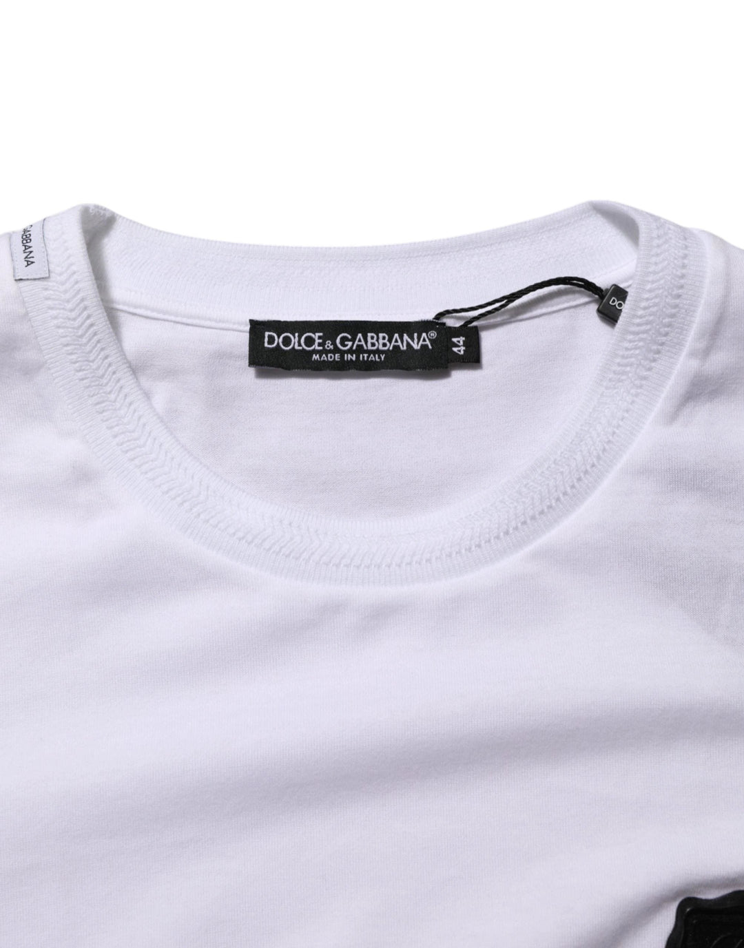 Dolce & Gabbana White Logo Patch Cotton Crew Neck T-shirt
