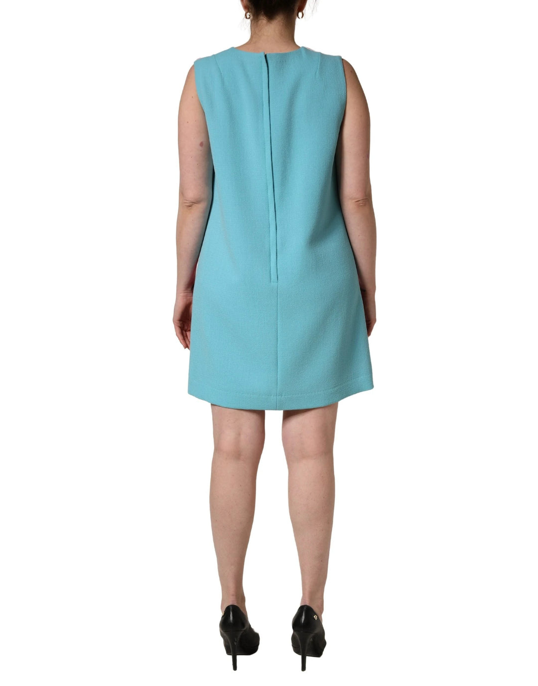 Dolce &amp; Gabbana Pink Blue Wool Sleeveless Shift Mini  Dress