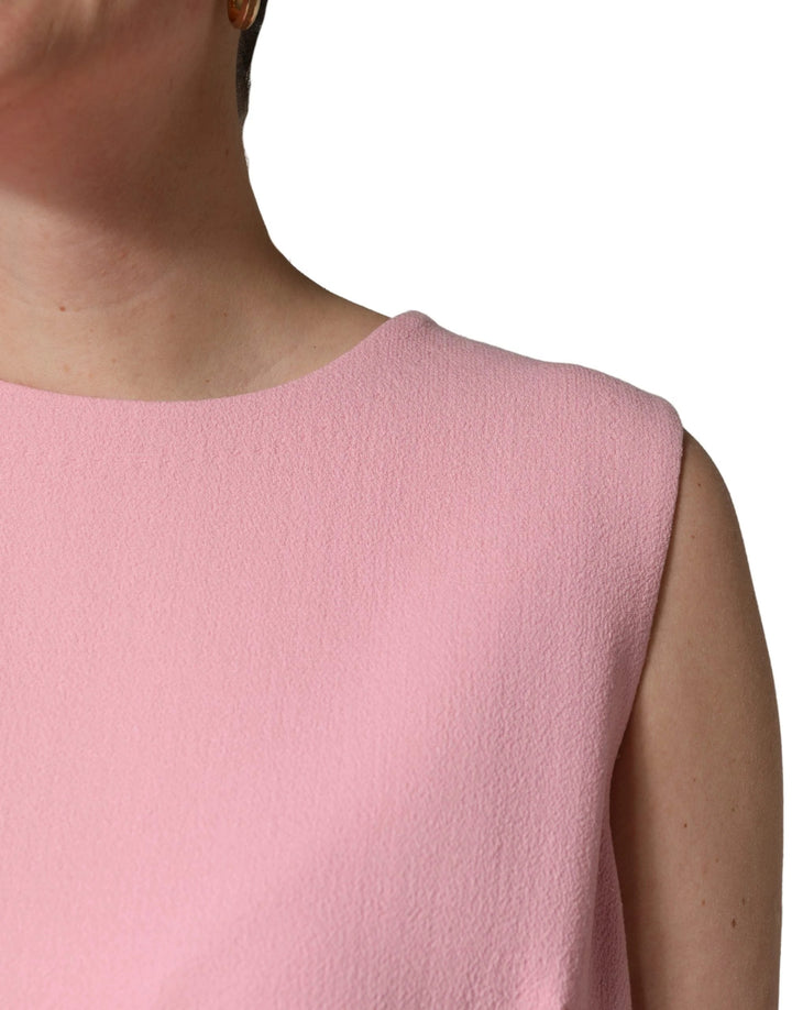 Dolce &amp; Gabbana Pink Blue Wool Sleeveless Shift Mini  Dress