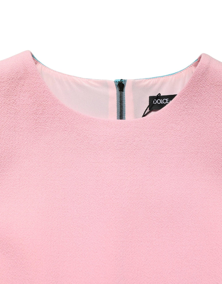 Dolce &amp; Gabbana Pink Blue Wool Sleeveless Shift Mini  Dress