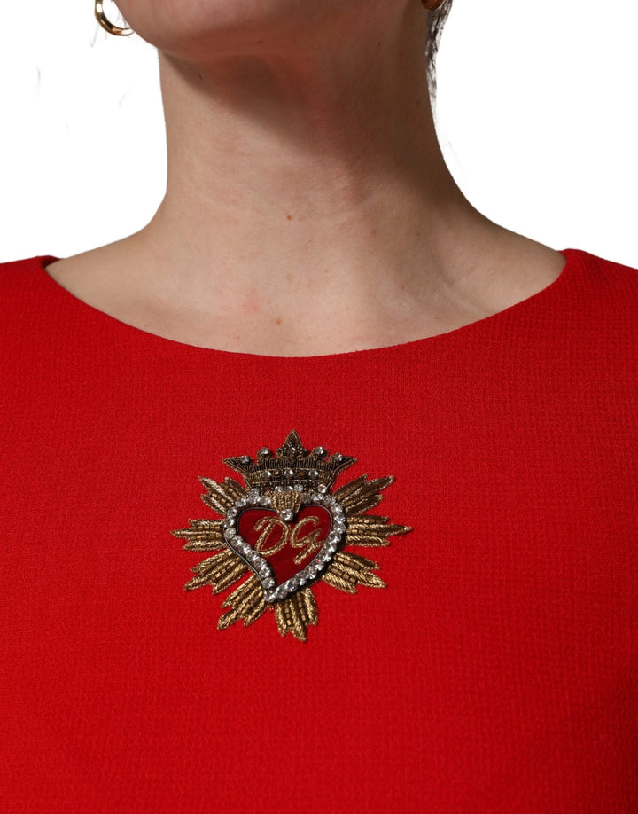 Dolce &amp; Gabbana Red Heart Emmbellished Wool Mini  Dress