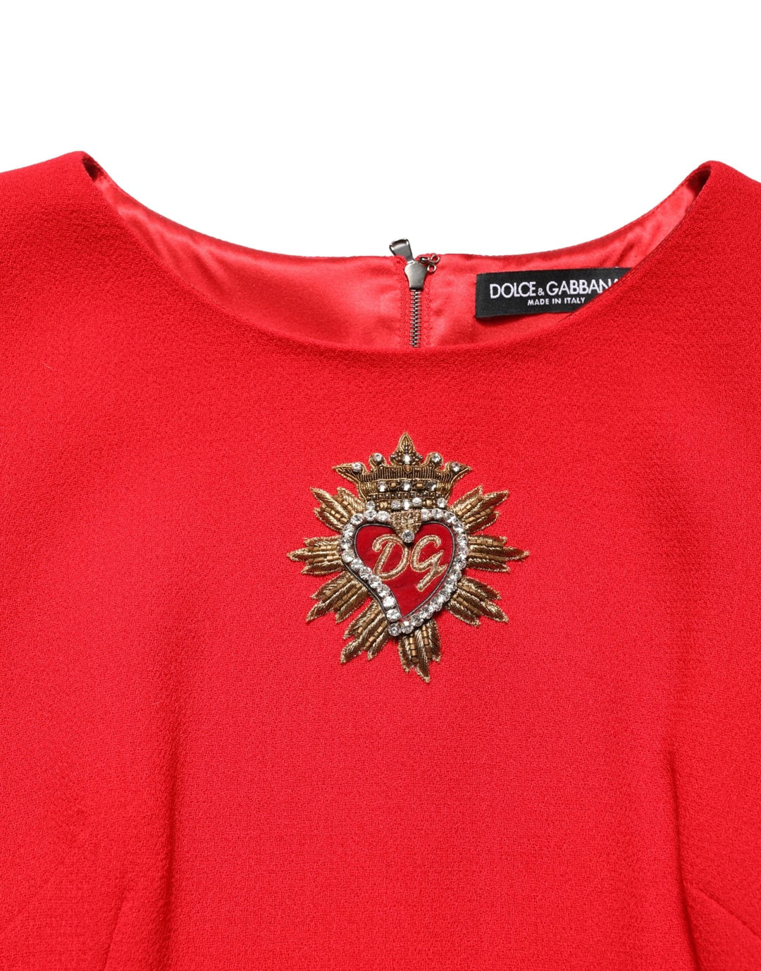 Dolce &amp; Gabbana Red Heart Emmbellished Wool Mini  Dress