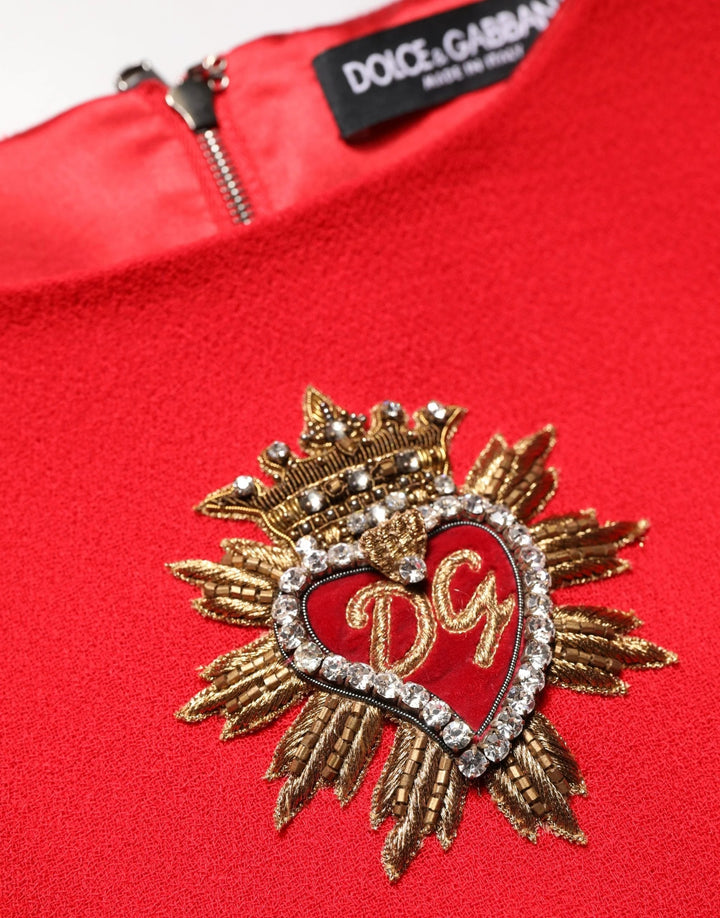 Dolce &amp; Gabbana Red Heart Emmbellished Wool Mini  Dress
