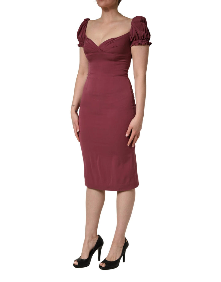 Dolce &amp; Gabbana Maroon Silk Sweetheart Sheath Midi Dress
