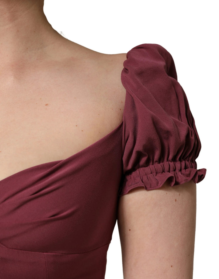 Dolce &amp; Gabbana Maroon Silk Sweetheart Sheath Midi Dress