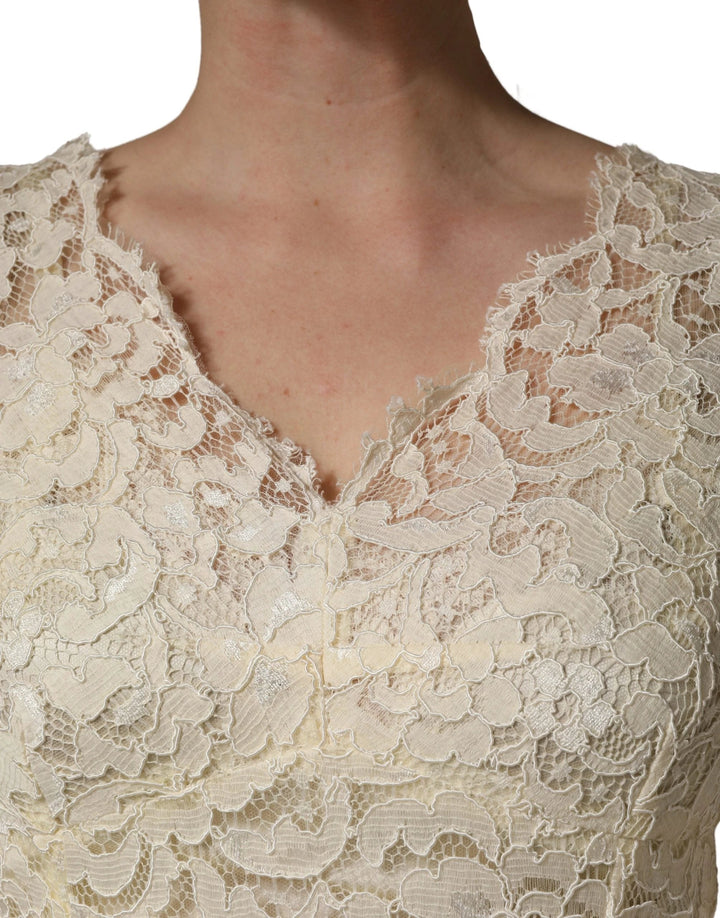 Dolce &amp; Gabbana Off White Floral Lace Sheath Maxi Dress