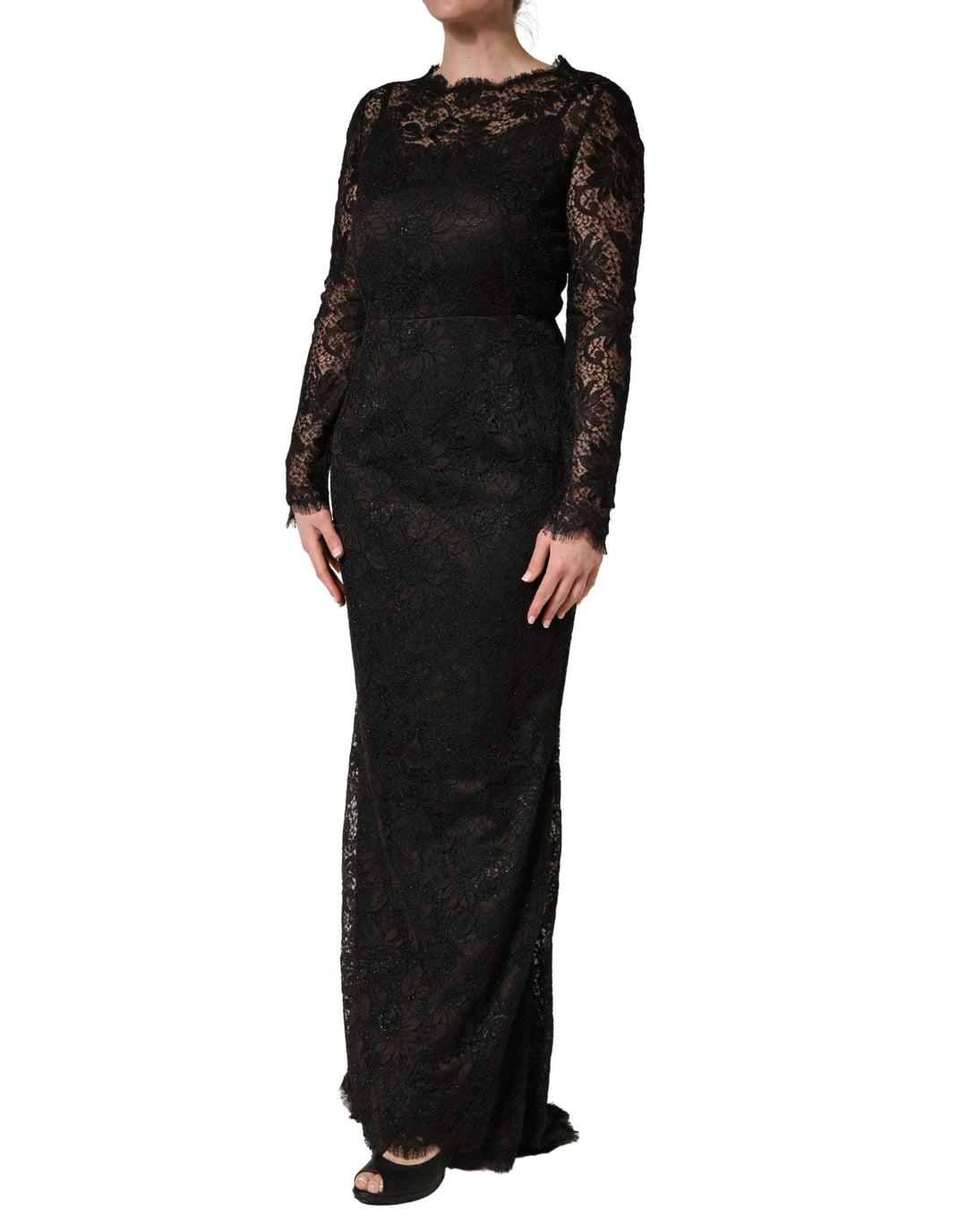 Dolce & Gabbana Black Floral Lace Sheath Long Maxi Dress