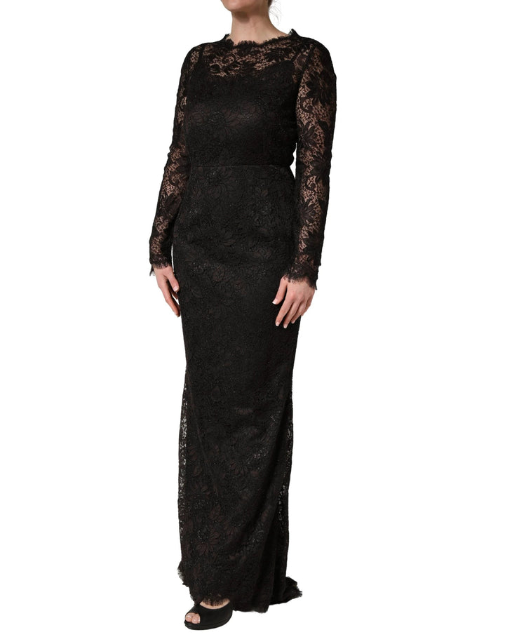 Dolce & Gabbana Black Floral Lace Sheath Long Maxi Dress